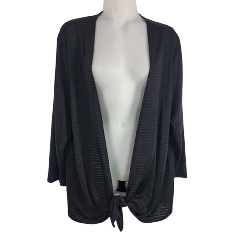 Chico’s Easywear Womens Ribbed Tie Front Cardigan Size 3 US XL Black 3/4 Sleeve